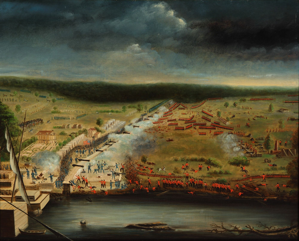Battle of New Orleans. The painting by Jean Hyacinthe de Laclotte