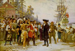 Jean Leon Gerome Ferris, At the Landing of William Penn, Painting on canvas