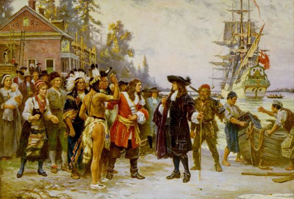 At the Landing of William Penn. The painting by Jean Leon Gerome Ferris