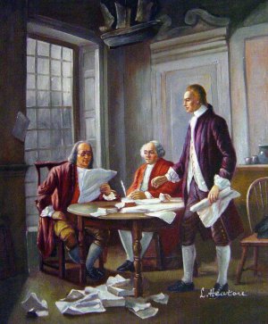 Jean Leon Gerome Ferris, Drafting The Declaration Of Independence, Painting on canvas