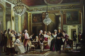 Jean Leon Gerome Ferris, John Paul Jones And Benjamin Franklin At Louis XVI's Court, Painting on canvas