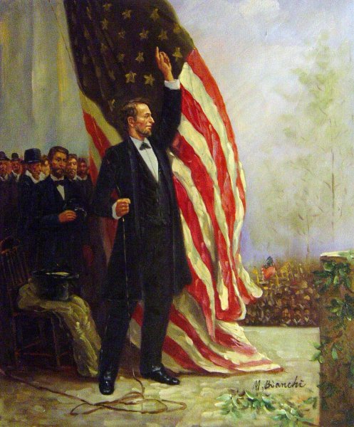 Lincoln At Independence Hall. The painting by Jean Leon Gerome Ferris