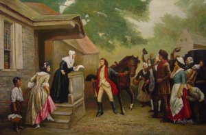 Jean Leon Gerome Ferris, News Of Yorktown, Brought To Washington's Mother, Painting on canvas