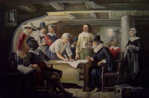 Reproduction oil paintings - Jean Leon Gerome Ferris - Signing The Mayflower Compact