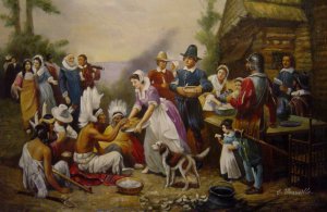 Jean Leon Gerome Ferris, The First Thanksgiving, Painting on canvas