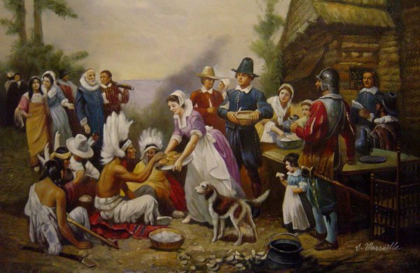 The First Thanksgiving. The painting by Jean Leon Gerome Ferris