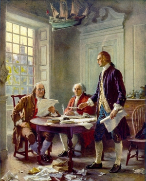 Jean Leon Gerome Ferris, Writing the Declaration of Independence , Painting on canvas