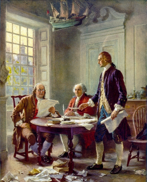 Writing the Declaration of Independence . The painting by Jean Leon Gerome Ferris