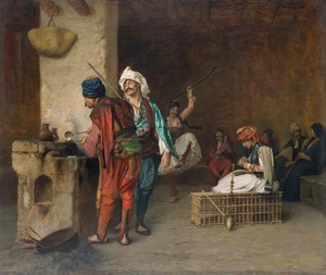 Jean-Leon Gerome, Cafe House, Cairo (Casting Bullets), Painting on canvas