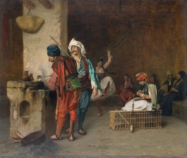 Cafe House, Cairo (Casting Bullets). The painting by Jean-Leon Gerome