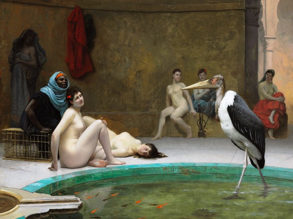 In the Harem Bath. The painting by Jean-Leon Gerome