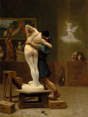 Jean-Leon Gerome, Ivory Statue of Galatea being Kissed by Pygmalion, Art Reproduction