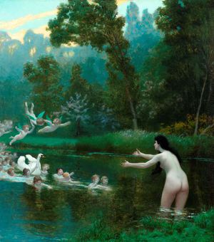 Jean-Leon Gerome, Leda and the Swan, Painting on canvas
