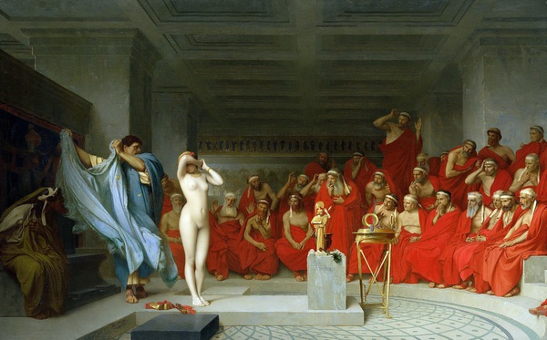 Phryne Revealed before the Areopagus. The painting by Jean-Leon Gerome