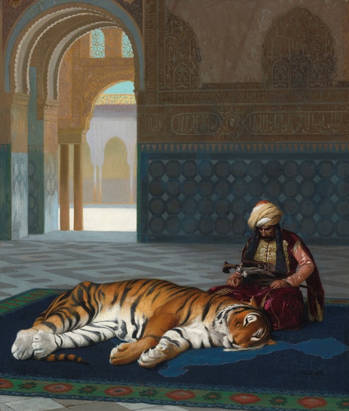 The Tiger and the Guardian. The painting by Jean-Leon Gerome