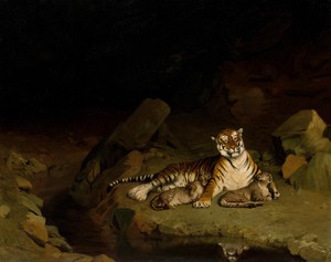 Jean-Leon Gerome, Tiger and Cubs, Painting on canvas