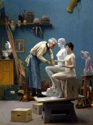 Jean-Leon Gerome, Working in Marble (The Artist Sculpting Tanagra), Art Reproduction