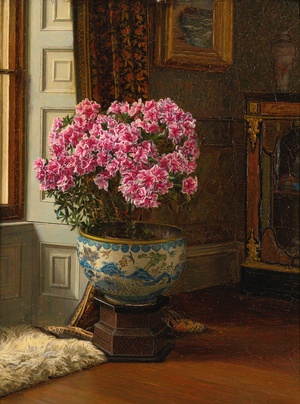 Famous paintings of Florals: A Beautiful Double Pink Azalea, 1887