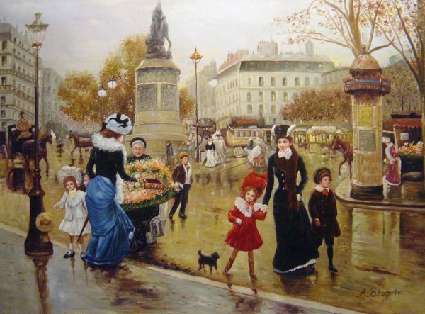 Une Place Animee A Paris. The painting by Joaquin Pallares y Allustante
