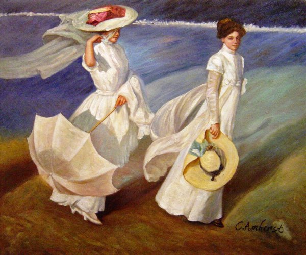 A Walk On The Beach. The painting by Joaquin Sorolla y Bastida