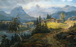 Famous paintings of Landscapes: A View of Oylo Farm, Valdres