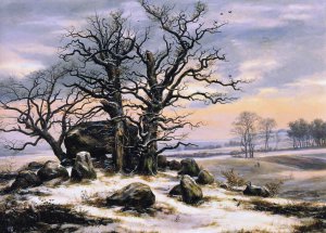 Reproduction oil paintings - Johan Christian Dahl - Megalith Grave in Winter