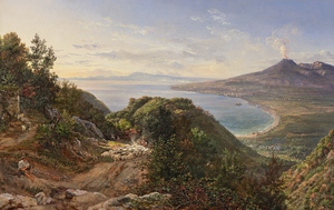 The Bay of Naples with Mount Vesuvius, Johan Christian Dahl, Art Paintings