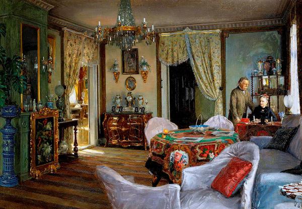 A Salon of Minna and Carl Fredrik, 1887. The painting by Johan Krouthen