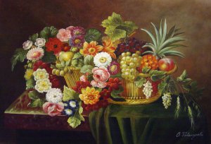 Reproduction oil paintings - Johan Laurentz Jensen - A Still Life With A Basket Of Fruit And A Wreath