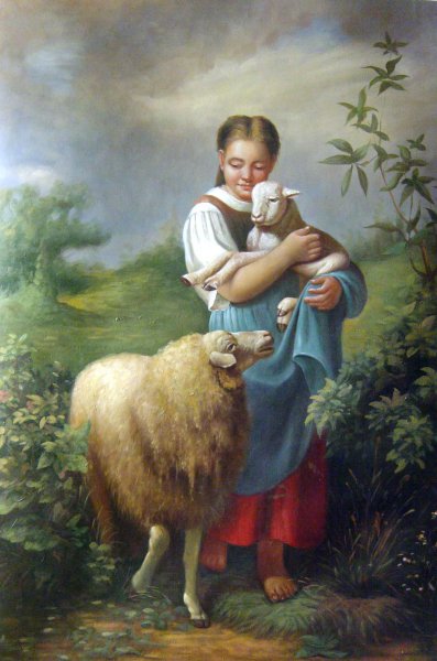 The Young Shepherdess. The painting by Johann Baptist Hofner