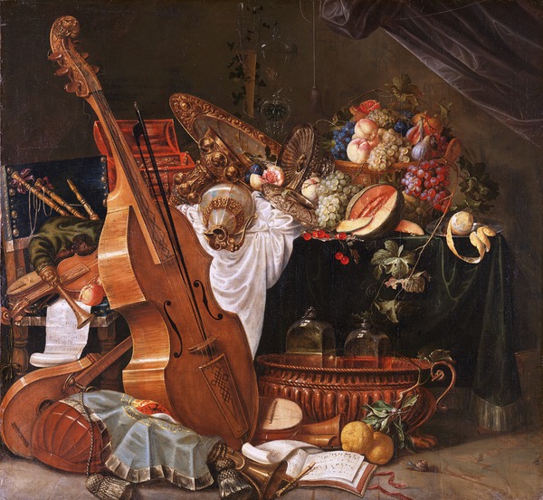 A Musical Still Life. The painting by Johann Friedrich Grueber