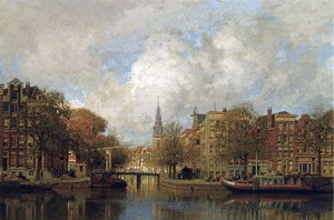 Johannes Christiaan Karel Klinkenberg, A View of the Groenburgwal with the Zuiderkerk, seen from the River Amstel, Painting on canvas