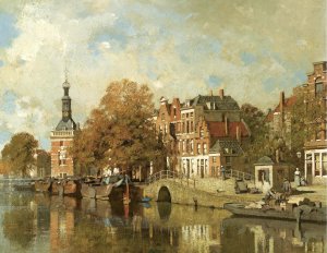 Johannes Christiaan Karel Klinkenberg, The Verdronken Oord with the Accijnstoren, Alkmaar, Painting on canvas