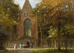 Johannes Christiaan Karel Klinkenberg, View of 'Het Grote Kerkplein' in Dordrecht , Art Reproduction
