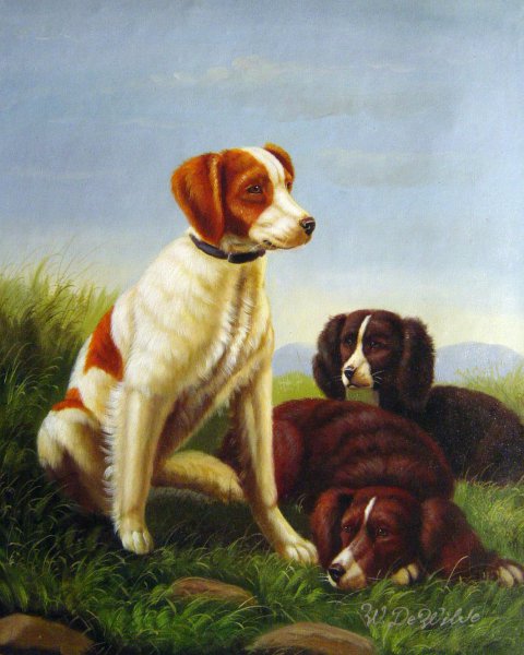 Early Brittany Spaniel. The painting by Johannes Christian Deiker