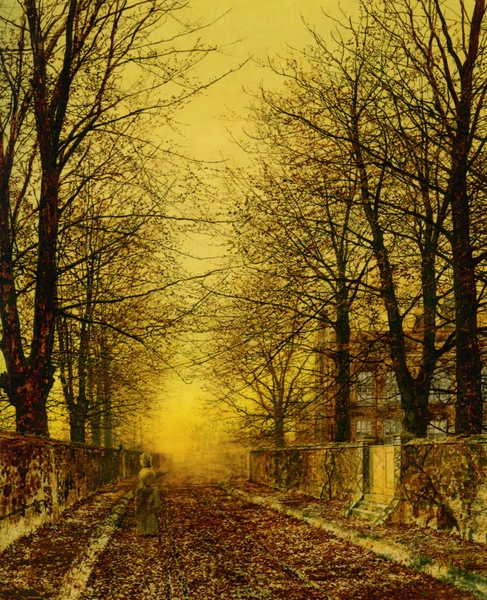 A Golden Country Road. The painting by John Atkinson Grimshaw