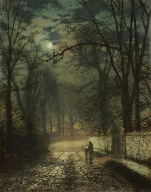 Famous paintings of Street Scenes: A Moonlit Lane