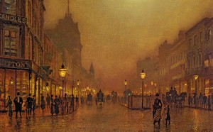 John Atkinson Grimshaw, A Street at Night, Painting on canvas