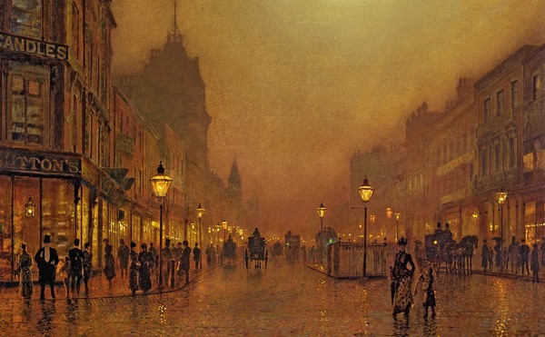 A Street at Night. The painting by John Atkinson Grimshaw