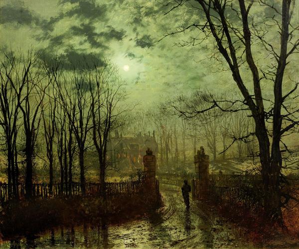 At the Park Gate. The painting by John Atkinson Grimshaw