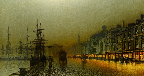 Greenock Harbour at Night. The painting by John Atkinson Grimshaw
