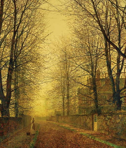 In Autumn's Golden Glow. The painting by John Atkinson Grimshaw