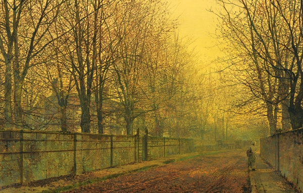 In the Golden Glow of Autumn. The painting by John Atkinson Grimshaw