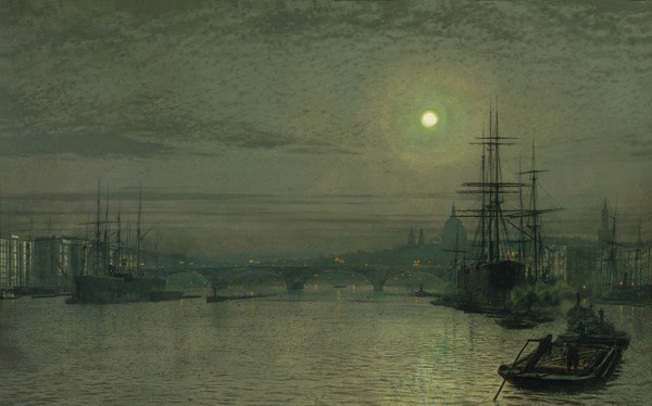 London Bridge - Night. The painting by John Atkinson Grimshaw