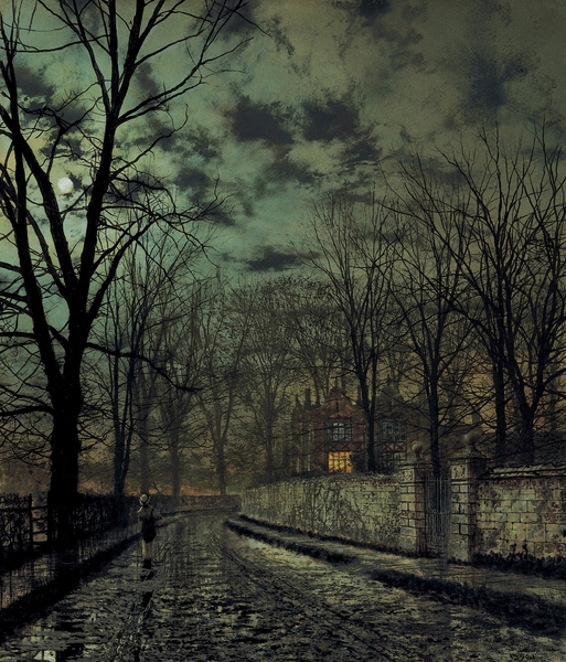 Moonlight in November. The painting by John Atkinson Grimshaw