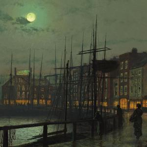 John Atkinson Grimshaw, Moonlit Harbour, Painting on canvas