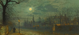 John Atkinson Grimshaw, Moonlit Walk, Painting on canvas