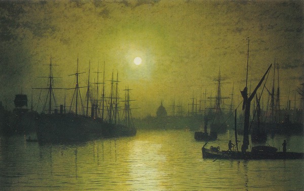Nightfall on the Thames. The painting by John Atkinson Grimshaw