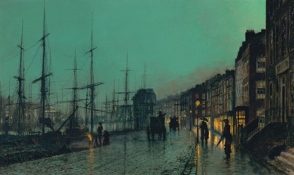 Shipping on the Clyde. The painting by John Atkinson Grimshaw