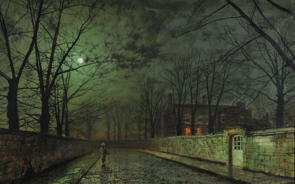 Silver Moonlight. The painting by John Atkinson Grimshaw